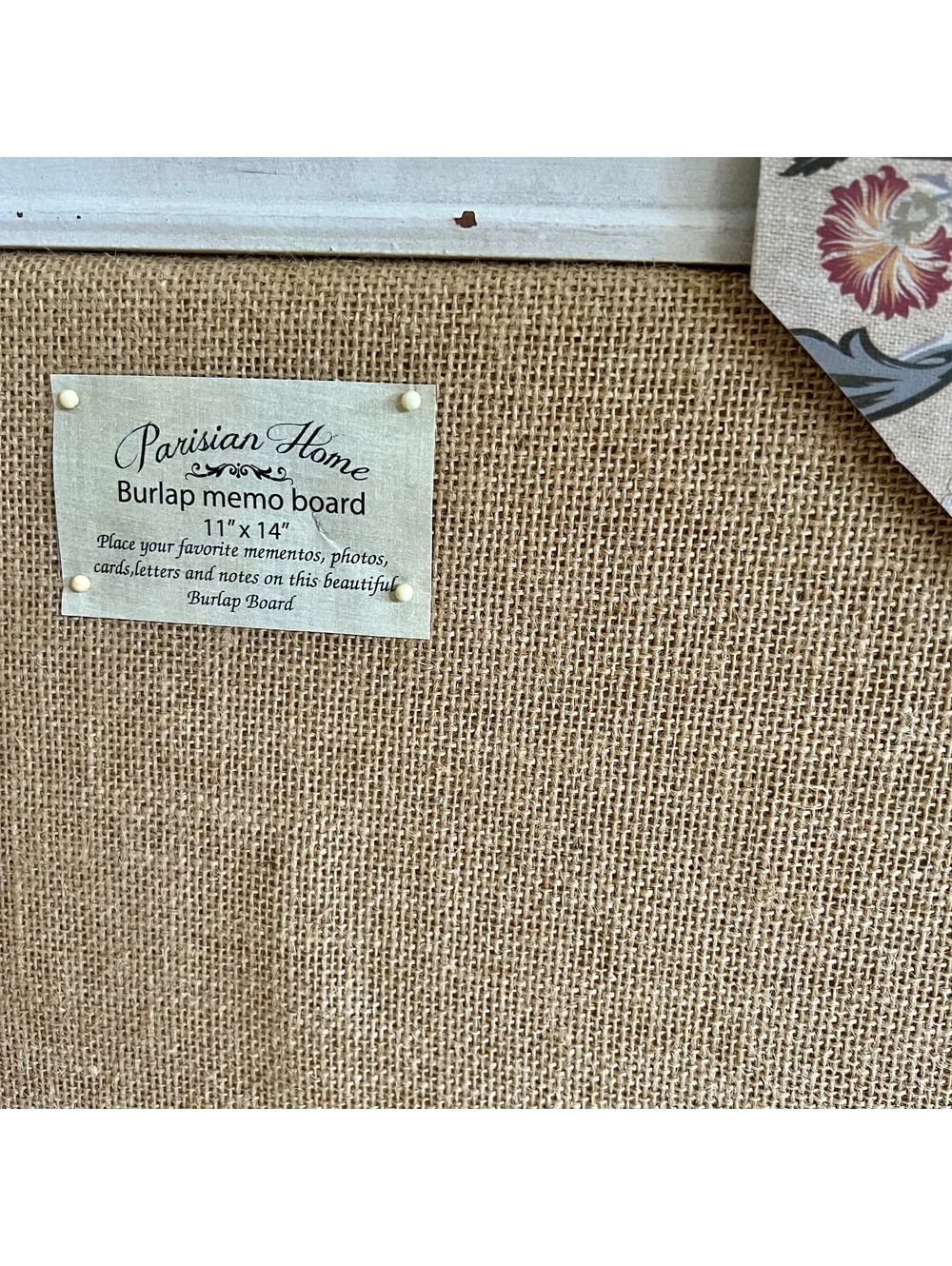 PARISAN HOME Rustic Burlap Memo Board w/Distressed White Wall Frame 11x14